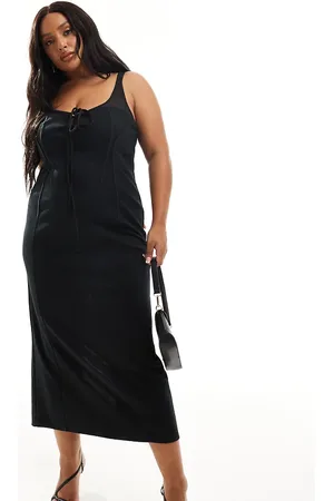 ASOS ASOS DESIGN Curve sheer cup detail midi dress with lace up front in