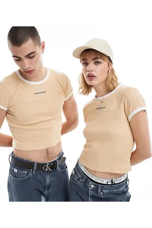 Calvin Klein Baby ringer tee in beige - ASOS Exclusive