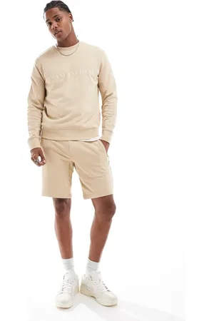 Armani Exchange Linear logo sweat shorts in beige CO-ORD