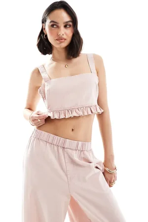 ASOS Cropped vest with shirred panels with linen in washed co-ord