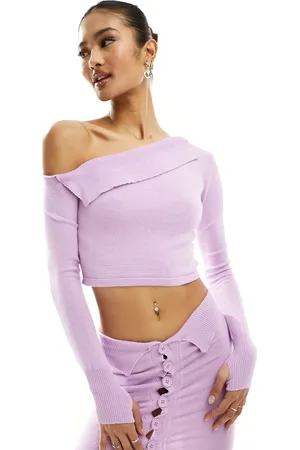 Missyempire Knitted asymmetric long sleeve top co-ord in lilac