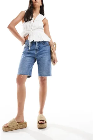 MANGO Denim bermuda shorts in mid