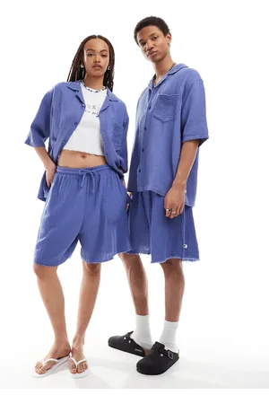 COLLUSION Unisex textured longline short co ord in lavender blue