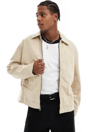 Hollister Boxy fit cord collar workwear jacket in beige