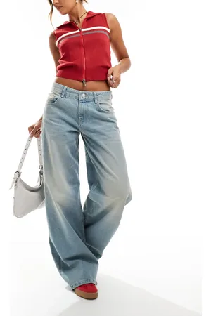 Bershka Wide leg baggy jeans in dirty mid wash