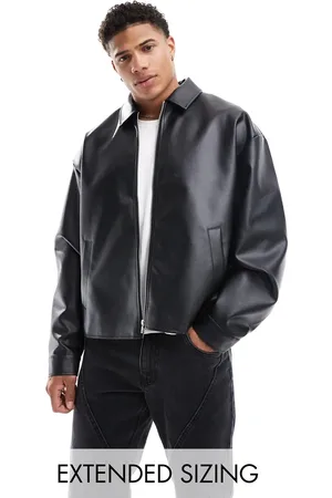 ASOS Faux leather boxy oversized harrington jacket in
