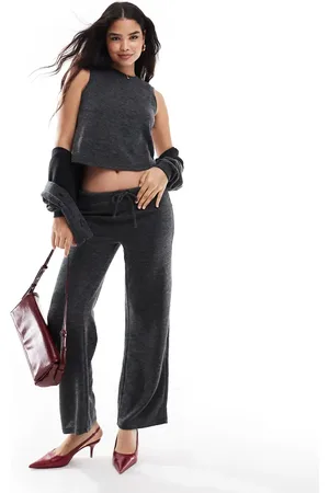 VILA Mix & match premium wide leg jersey trouser co-ord in dark