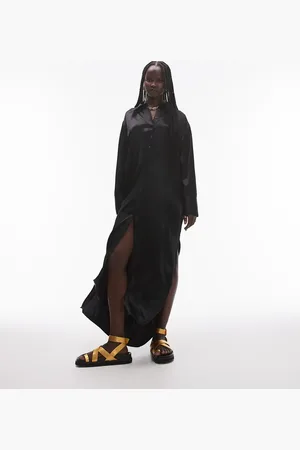 Topshop Premium satin maxi shirt dress with step hem in