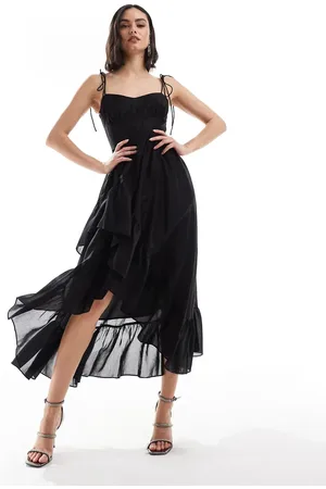 & OTHER STORIES Midaxi dress with spaghetti straps and asymmetric ruffle hem in