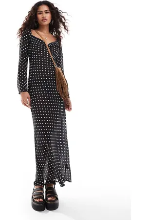 Kiss The Sky Polka dot print cowl maxi dress in and white