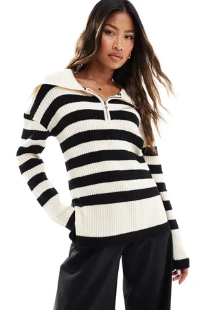 In The Style Half zip jumper in stone and black stripe