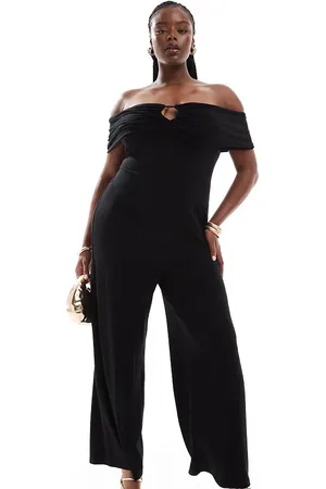 ASOS Curve ruched bardot jumpsuit with front cut out in
