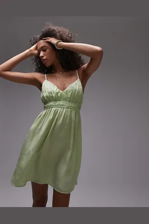 Topshop Acid wash shirred channelled mini dress in
