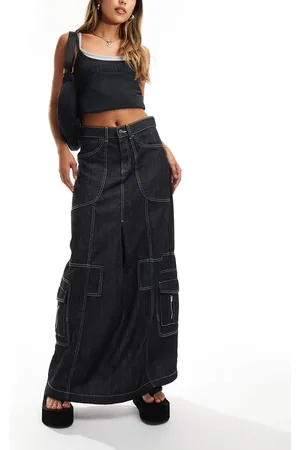 COLLUSION Maxi skirt in lightweight denim with contrast stitch