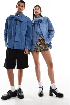 Sister Jane Unisex oversized bow blouse in denim