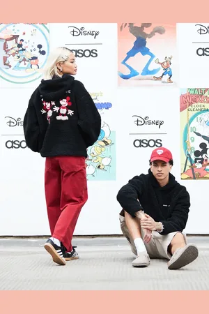 ASOS Disney unisex oversized borg boxy hoodie with Mickey Mouse & Minnie Mouse embroidery in