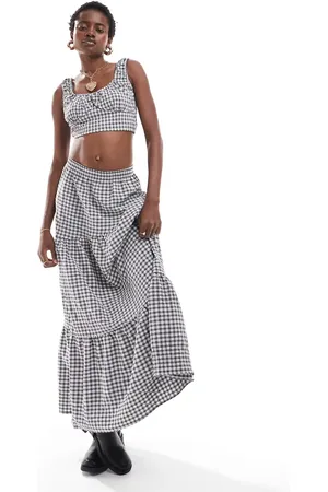 Reclaimed Maxi tiered skirt co-ord in gingham