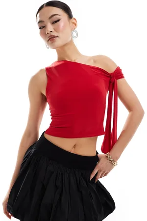 Missyempire Slinky off shoulder tie detail top in