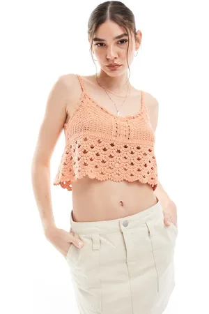 VILA Crochet cami crop top in apricot