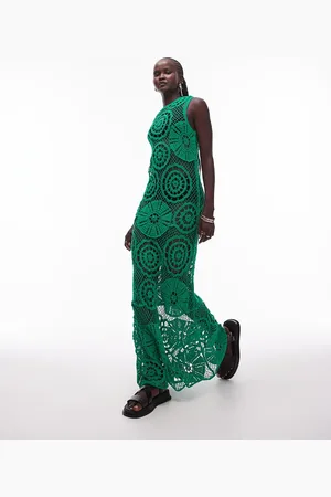 Topshop Knitted crochet sleeveless midi dress in