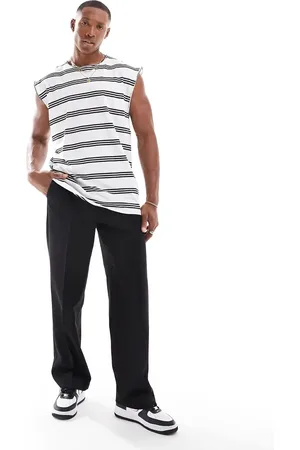Brave Soul Raw edge stripe vest in & black