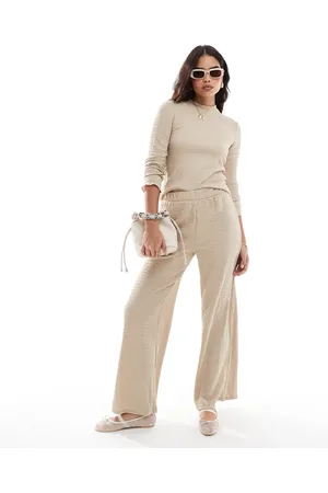 VILA Textured wide leg trouser co-ord in cream