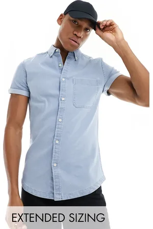 ASOS Slim roll sleeve denim shirt with button down collar in light wash
