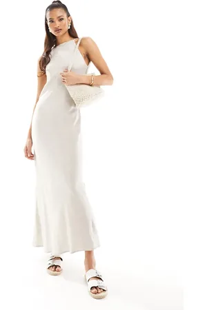ASOS Linen racer maxi sundress in oat