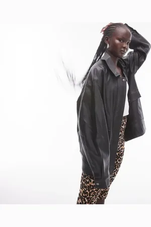 Topshop Faux leather zip through 90s jacket with pockets in