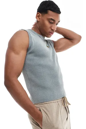 Bershka Ribbed washed vest in charcoal