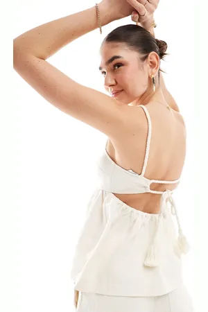 & OTHER STORIES Co-ord strappy raw hem cut out back top in textured jacquard