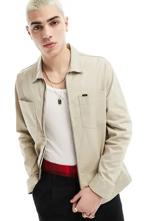 Lee Relaxed fit chetopa cotton twill zip front overshirt in stone