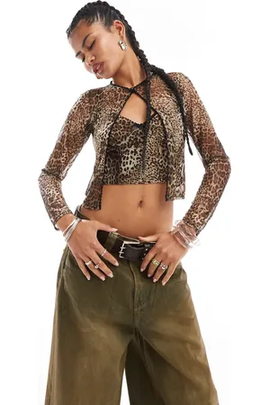 Daisy Street Leopard print mesh cardigan and cami set