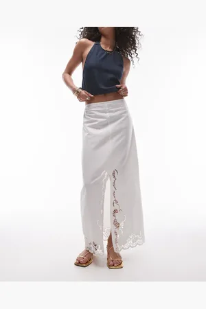 Topshop Cutwork trim midi skirt in