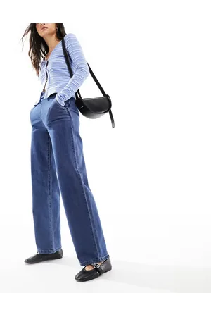 JDY High waisted wide leg jean in mid wash
