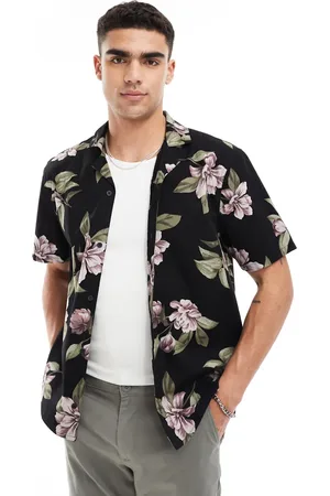 Hollister Short sleeve revere collar floral print poplin shirt boxy fit in