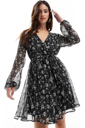 VILA Chiffon wrap mini dress in floral print