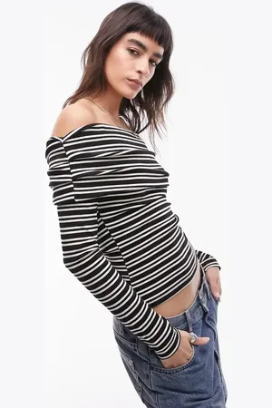 Topshop Stripe long sleeve bardot in mono