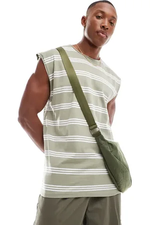 Brave Soul Raw edge stripe vest in washed sage & white