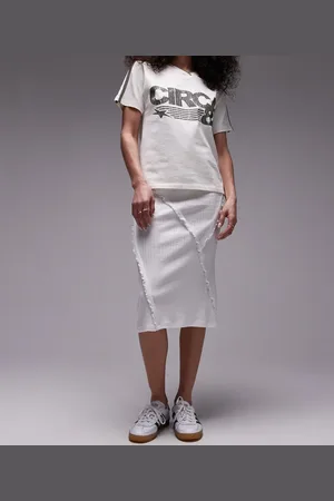 Topshop Pointelle 90s length ruffle trim skirt in