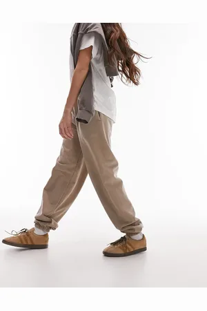 Topshop Plain vintage wash oversized cuff jogger in taupe