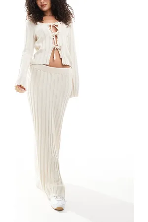 ASOS Lounge knitted tie front cardi & skirt set in cream