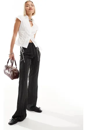 Daisy Street Pinstripe wide leg split front trousers in