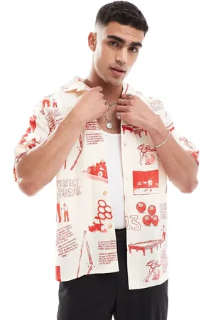 ASOS Oversized revere shirt with snooker print in ecru