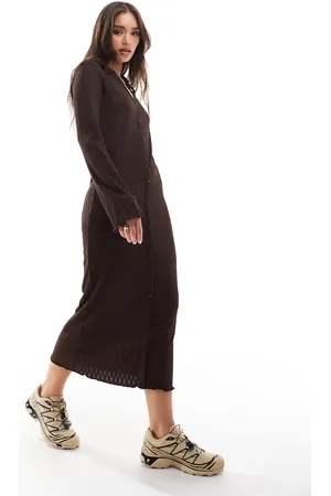 VILA Full button polo neck midi dress in