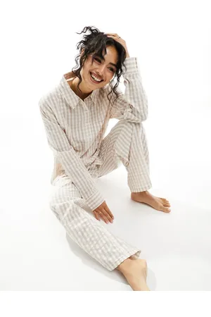 Luna Mix&Match oversized pyjama shirt in beige gingham