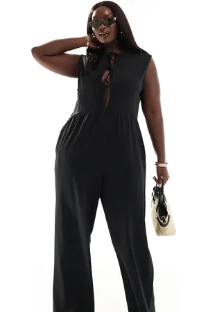 ASOS ASOS DESIGN Curve tie front wide leg jumpsuit in