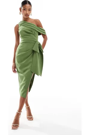 Lavish Alice One shoulder pleated midi dress in