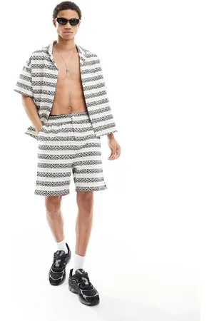 Native Youth Stripe jacquard shorts co-ord in black and white