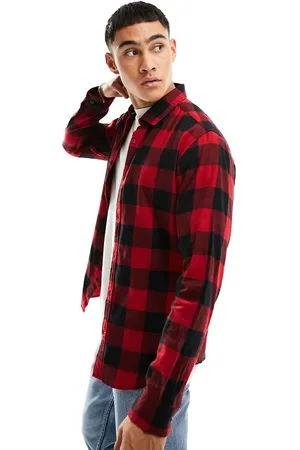 JACK & JONES Essentials brushed check shirt in black and